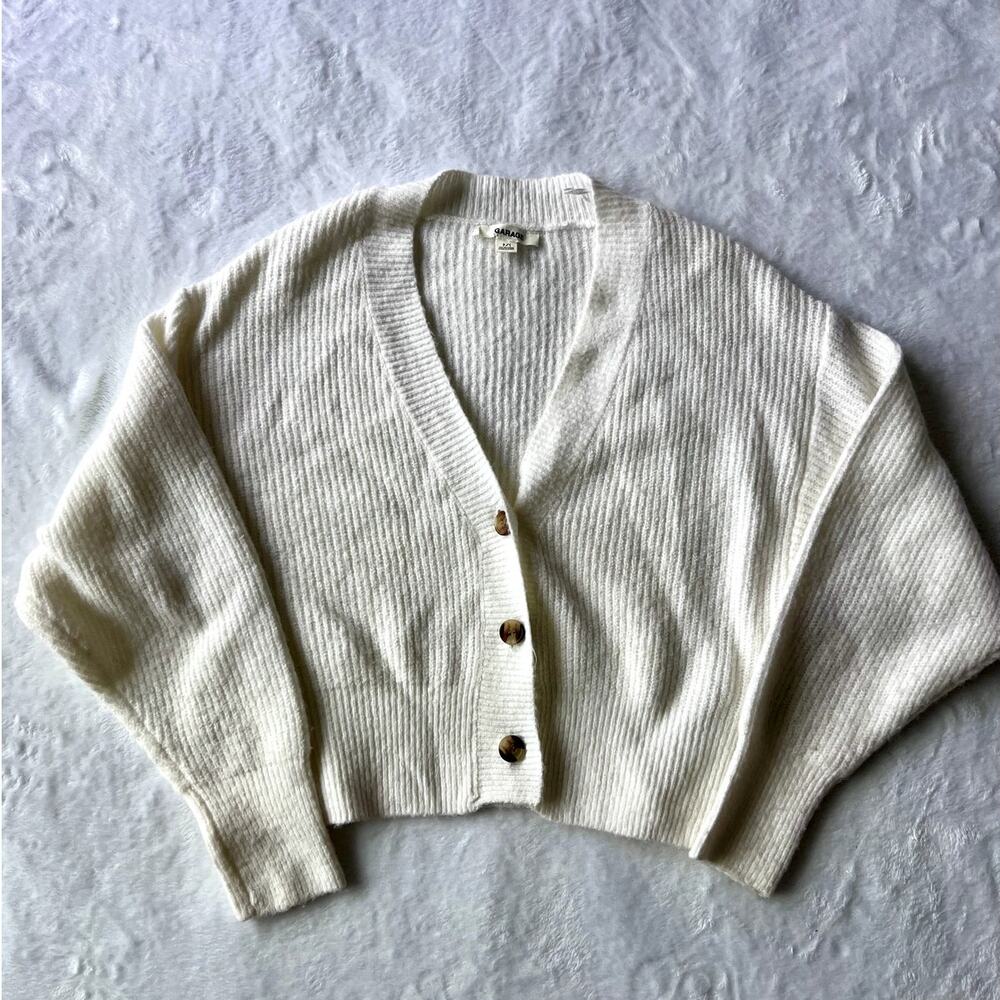 Garage Cream Ribbed Button Front Cardigan Sweater S